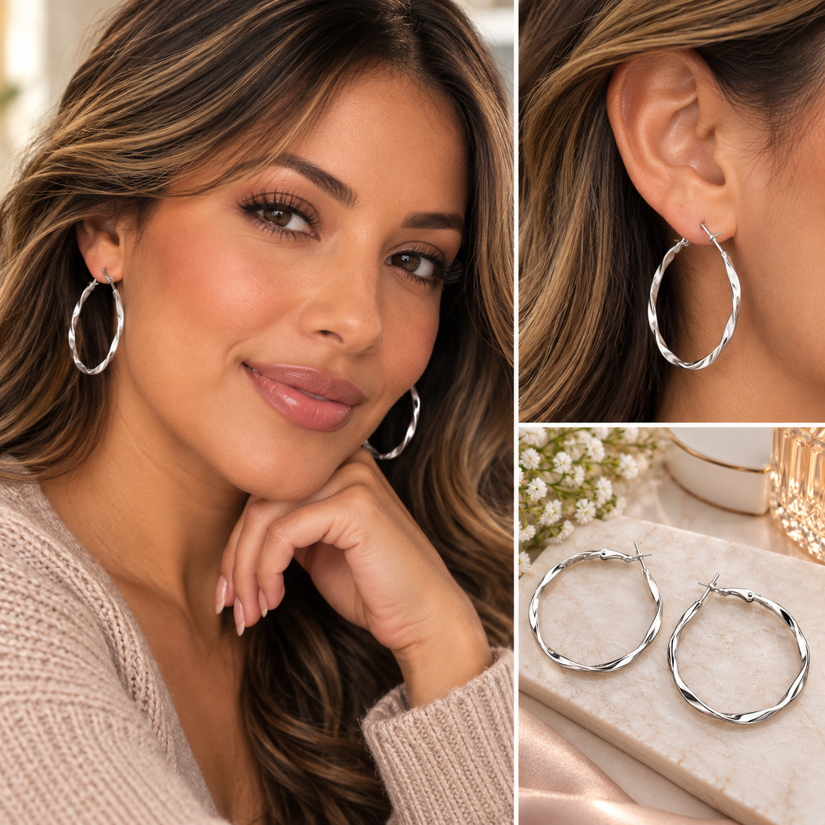 Silver Twist Hoop Earrings