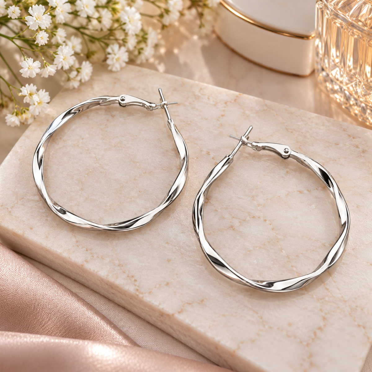 Silver Twist Hoop Earrings