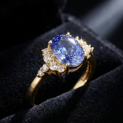 3ct. Gold Plated Oval Tanzanite CZ Engagement Ring | 3ct. Gold Plated Oval Tanzanite CZ Engagement Ring - Elegance Redefined