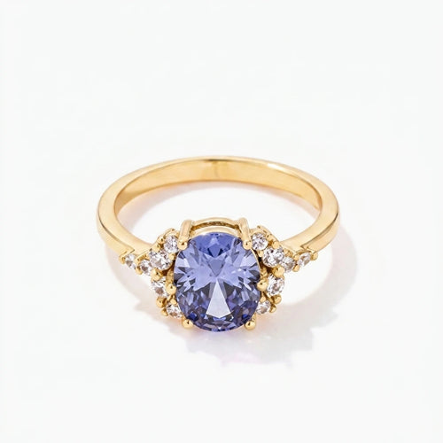 3ct. Gold Plated Oval Tanzanite CZ Engagement Ring | 3ct. Gold Plated Oval Tanzanite CZ Engagement Ring - Elegance Redefined
