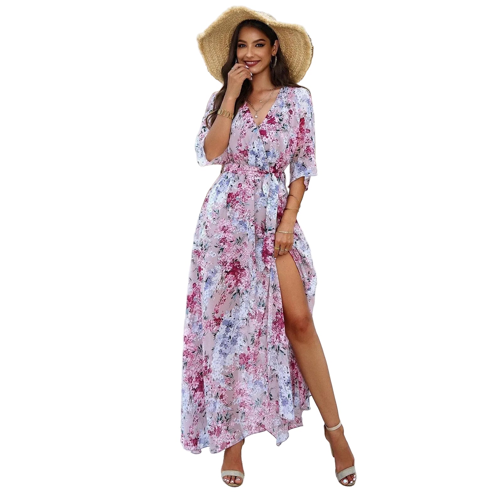 Women's spring/summer elegance printed waist dress