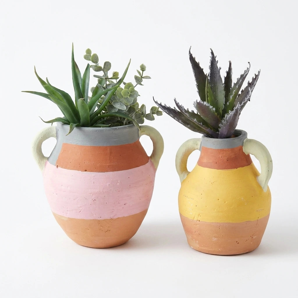Color Blocked Terra Cotta Vase - Pink
