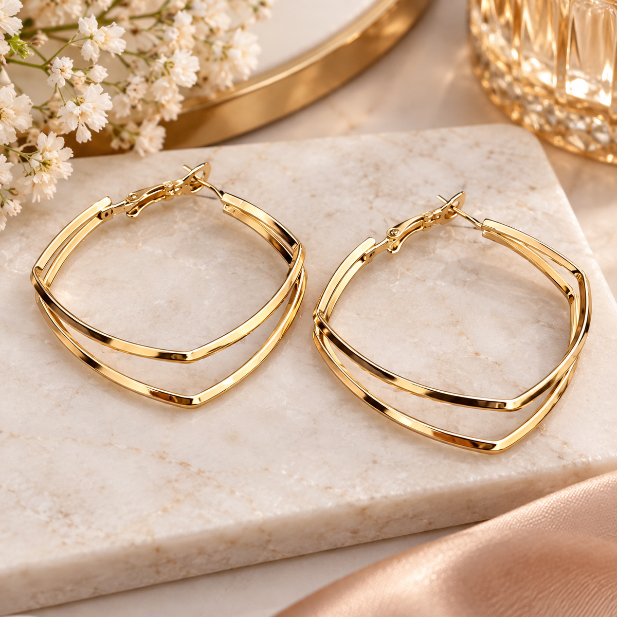 Golden Double-Layer Geometric Hoop Earrings