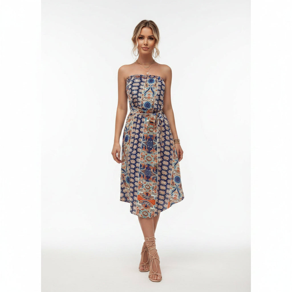 Summer Bohemian Strapless Maxi Dress