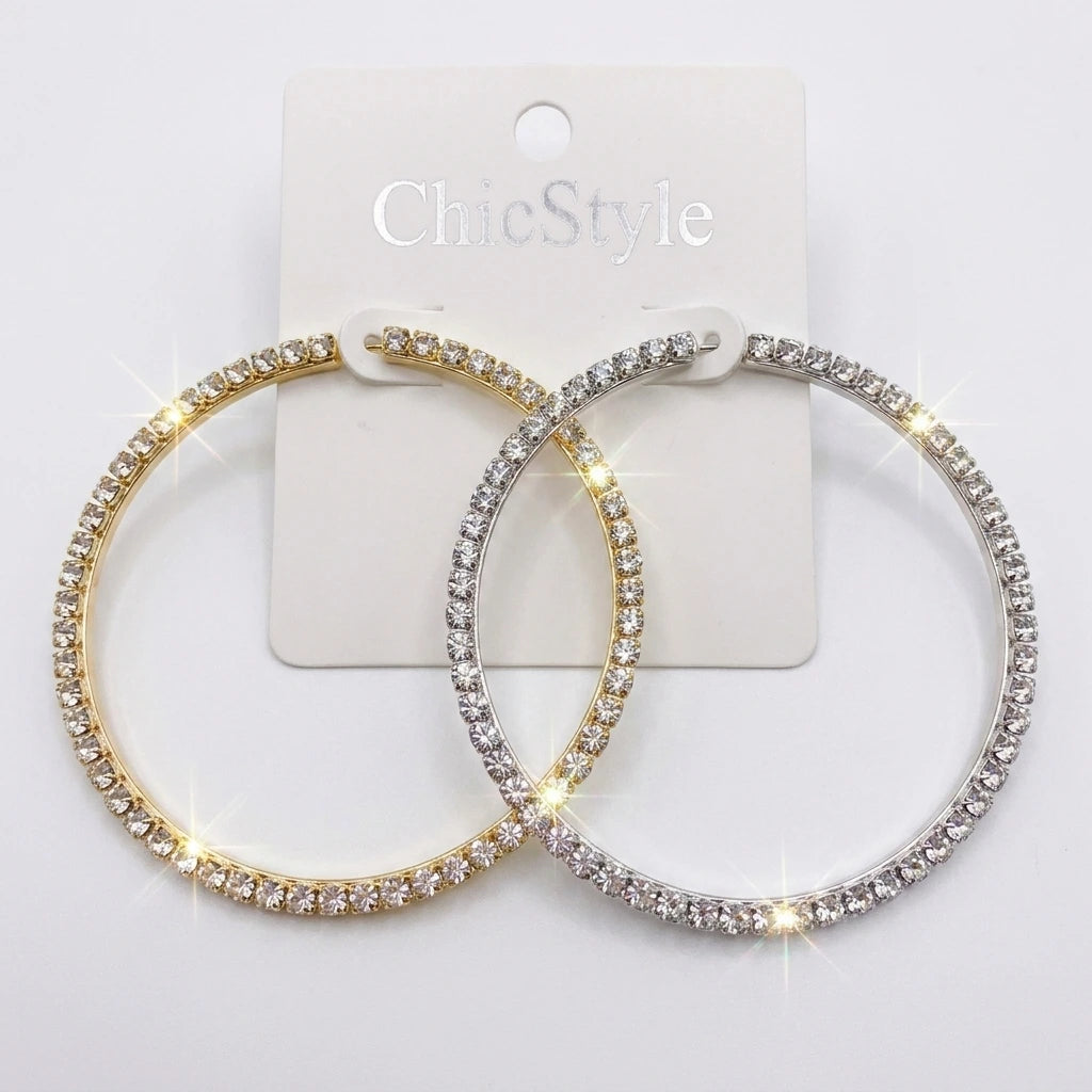 Women's Rhinestone Hoop Earrings – Large Stainless Steel Bling Hoops