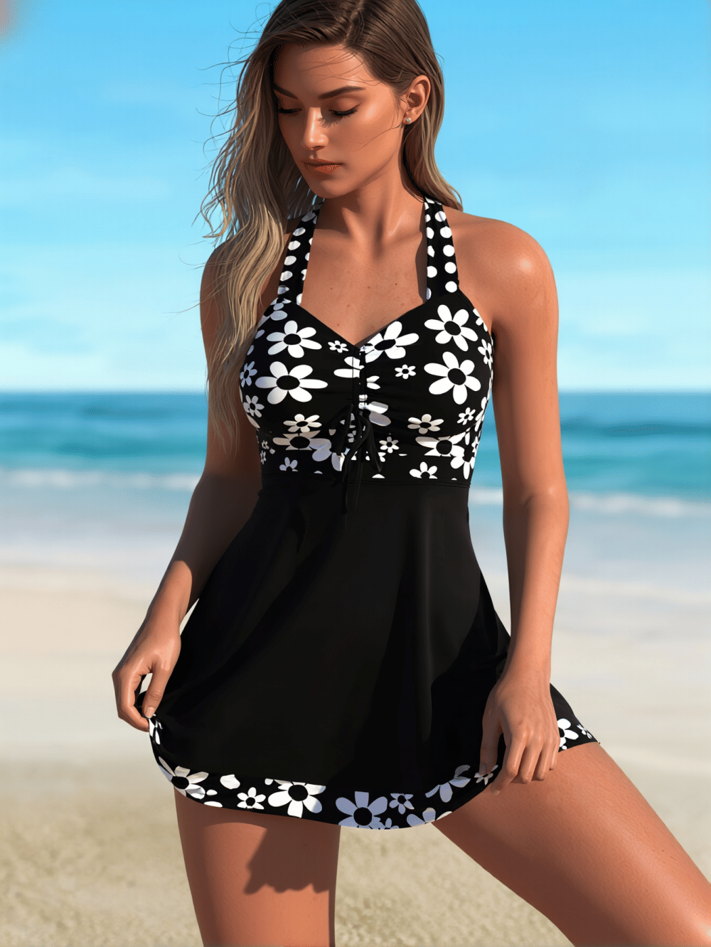 Plus Size Women's Printed Tankini, Two-Piece Vest Style Bikini with Boyshorts, European & American Cross-border Swimwear