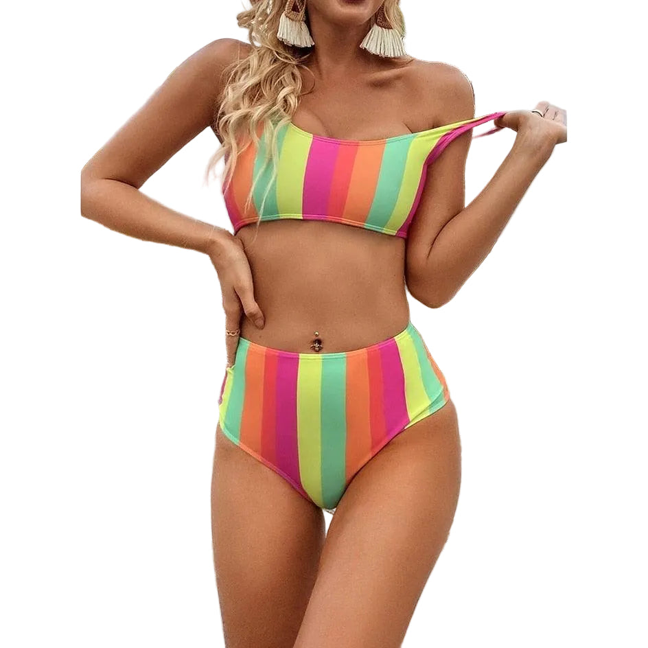 High Waist Bikini Striped Swimsuit Women Swimwear Women's Bathing Suit Triangle Bikini Low Waist Two Piece Swimsuit Female Push up Bikini Set Swimming Wear for Bathing Suit Swimsuits
