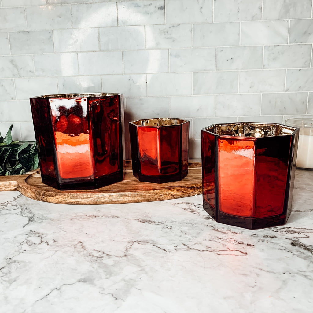 Red Gold Luxury Candle Holder Vase Set - Holiday Tea Light Decor