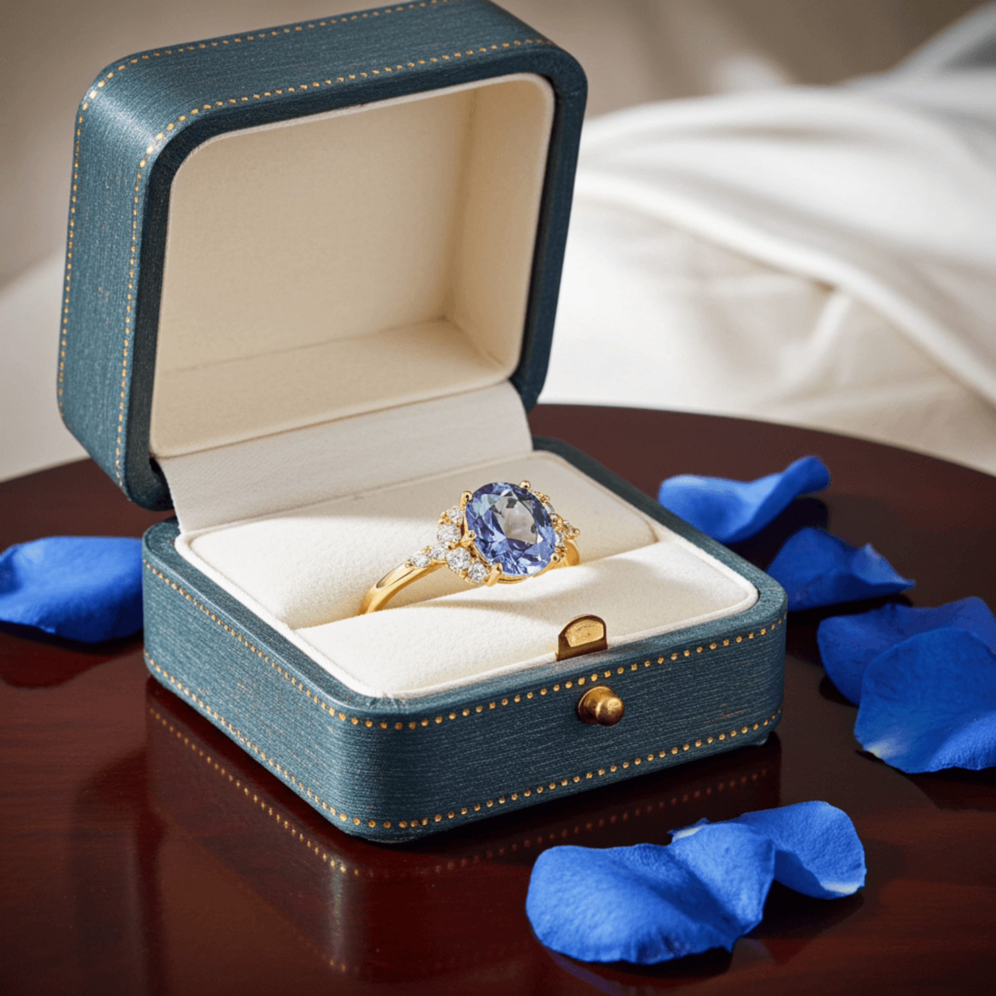 3ct. Gold Plated Oval Tanzanite CZ Engagement Ring